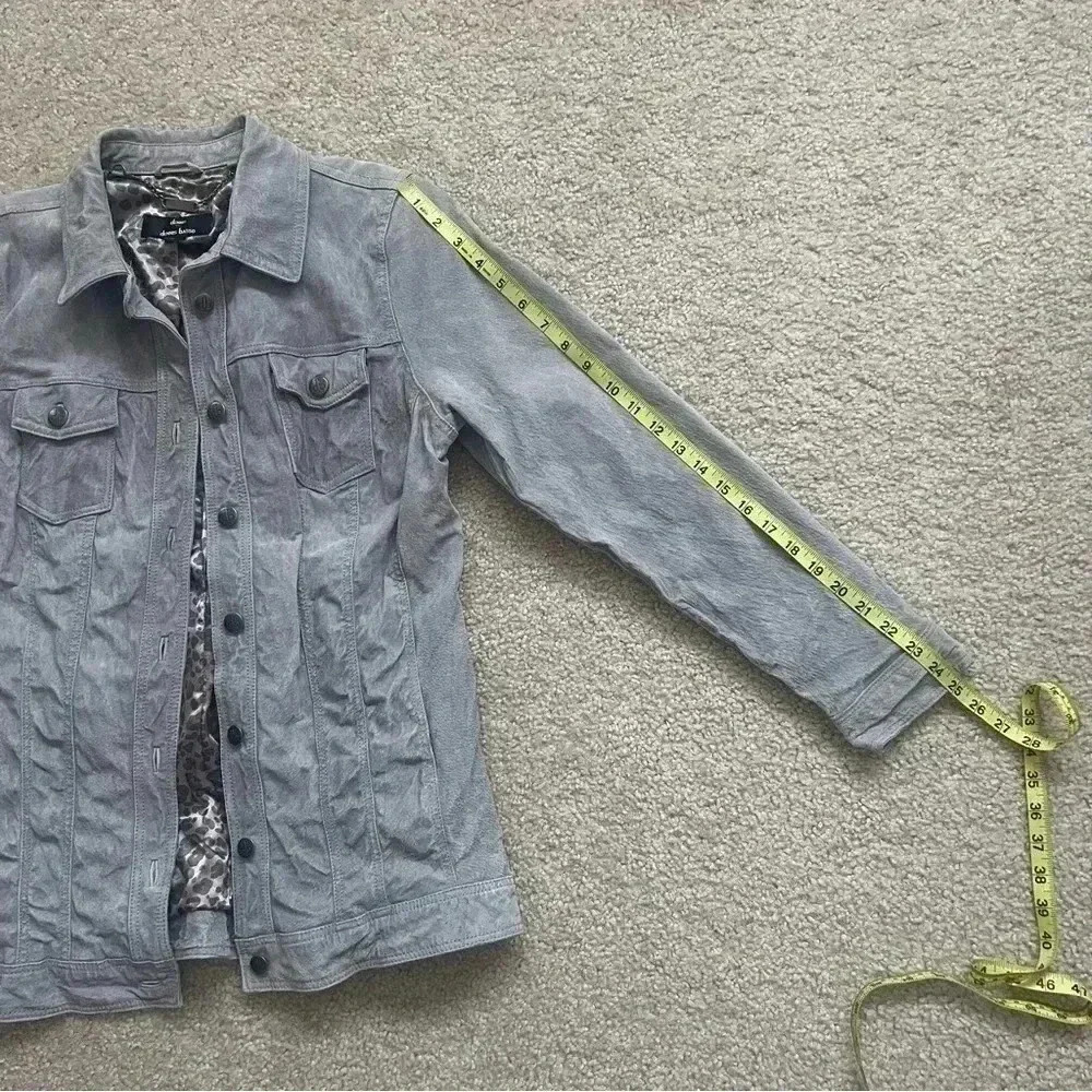 Dennis Basso Suede Leather Button Front Jacket Gray Women’s Size Medium Washable - Picture 16 of 16
